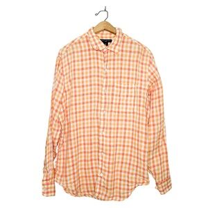 Banana Republic Mens Vintage 2004 Colorful Pastel Plaid Linen Button Front Shirt